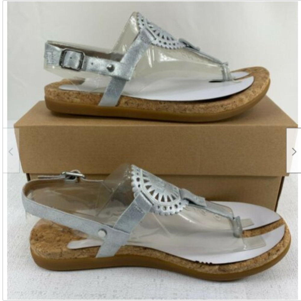 UGG Ayden II Leather T-Strap Metallic Flat Sandals